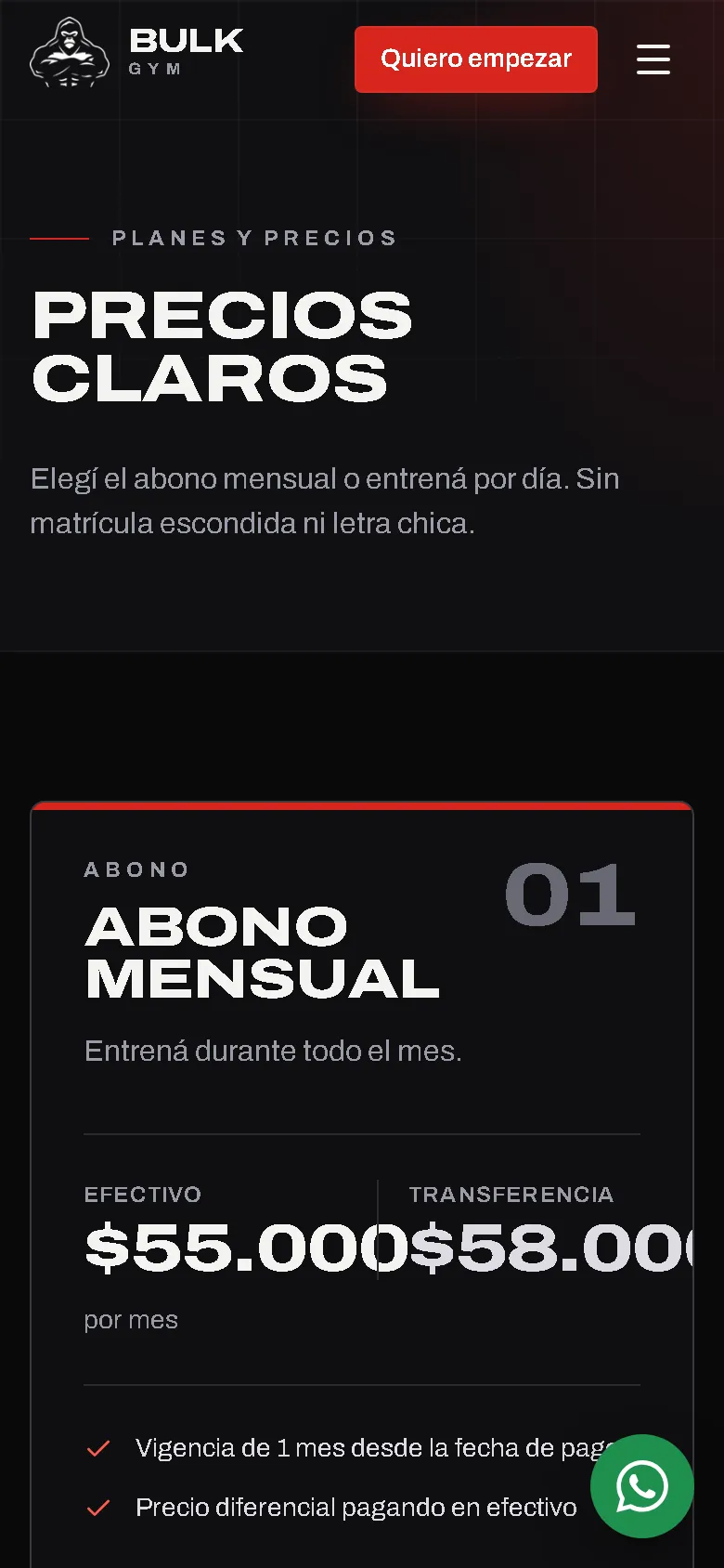 Planes de Bulk Gym en un celular