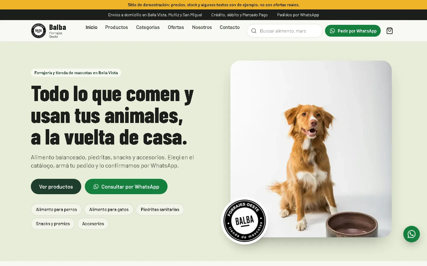 Inicio de Forrajes Oeste Balba con aviso de sitio de demostración