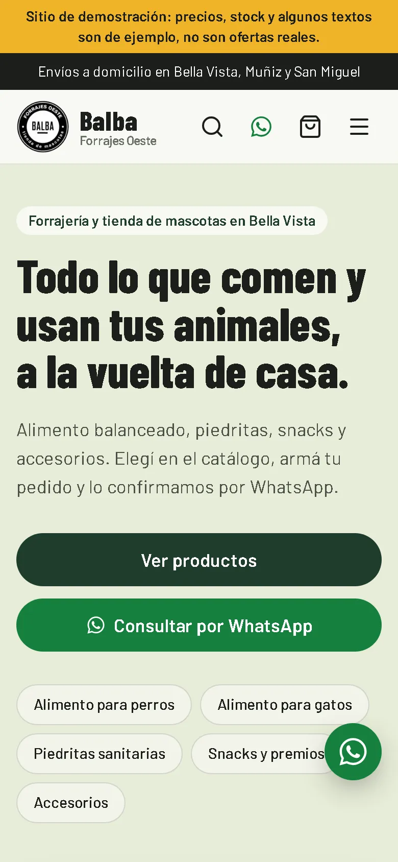 Inicio de la forrajería en un celular