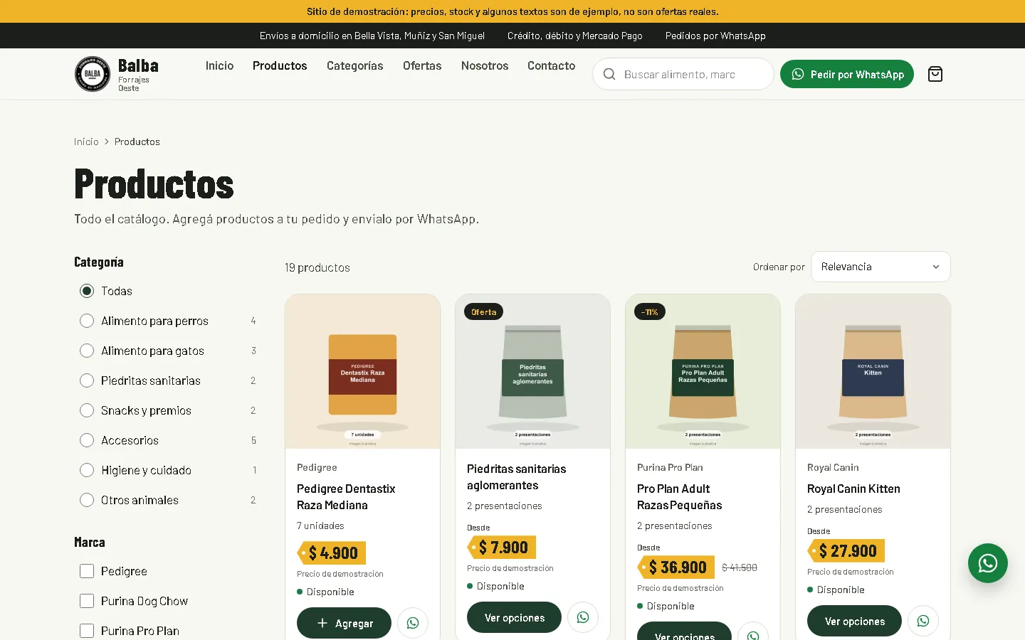 Catálogo de productos con filtros